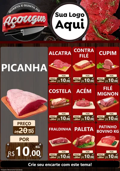 Modelo de Encarte para Encarte A4 Vertical com o tema Quarta e Quinta do Açougue para Açougue