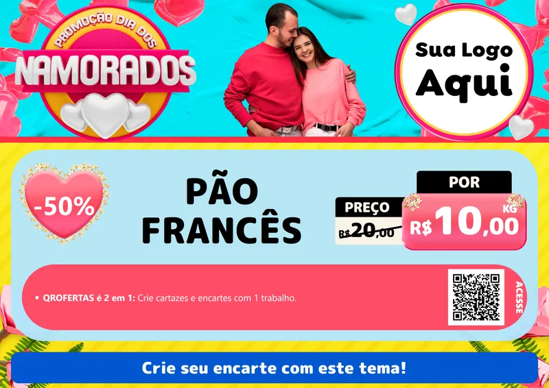 Modelo de Cartaz para Cartaz A4 Horizontal com o tema Promoção Dia dos Namorados para Padaria