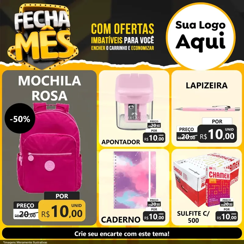 Modelo de Rede Social para Feed Facebook com o tema Fecha Mês para Papelaria