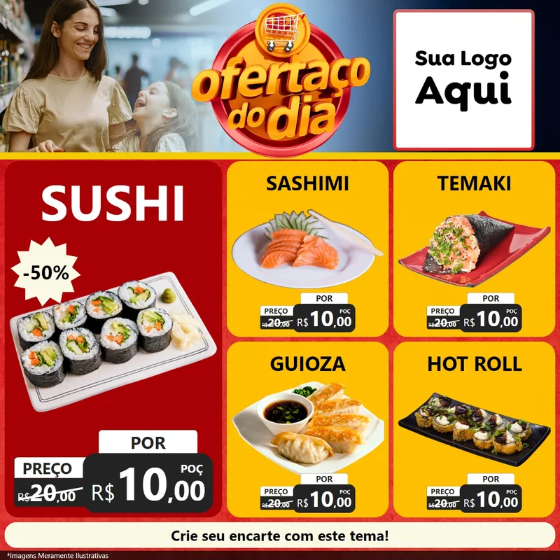 Modelo de Rede Social para Feed Facebook com o tema Ofertaço Do Dia para Comida japonesa