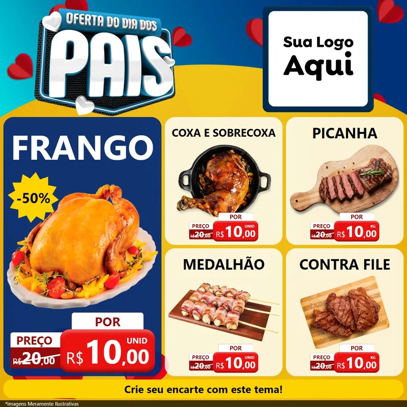 Modelo de Rede Social para Feed Facebook com o tema Oferta Do Dia Dos Pais para Assados