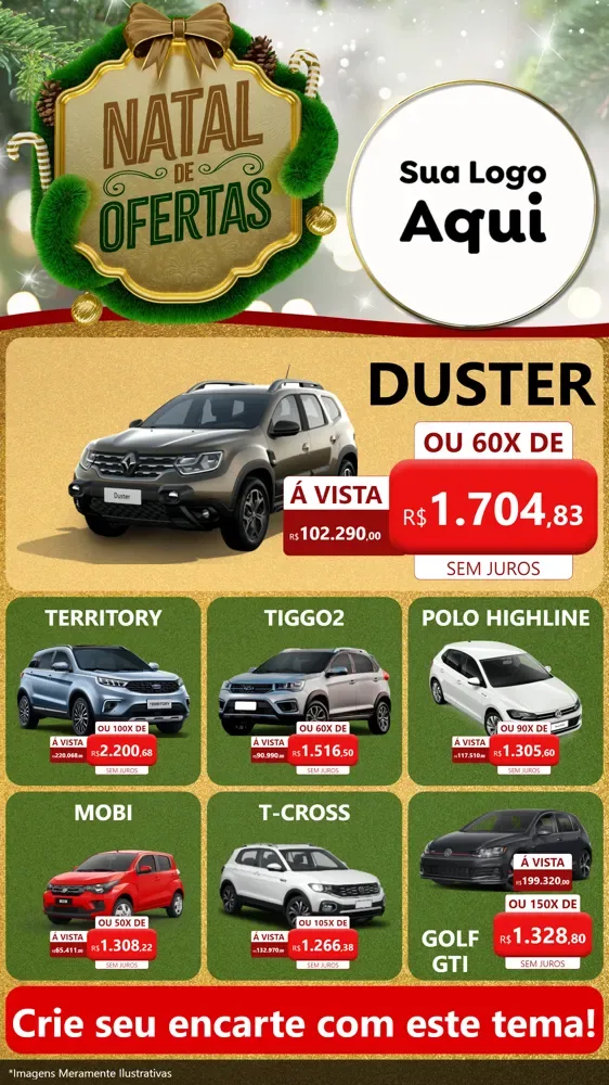 Modelo de Rede Social para Stories com o tema Ofertas de Natal para Concessionaria de Carros