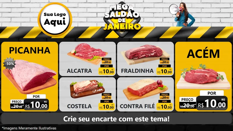 Modelo de TV para TV Horizontal com o tema Mega Saldão de Janeiro para Açougue