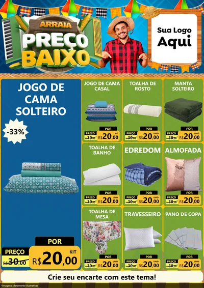 Modelo de Encarte para Encarte A4 Vertical com o tema Arraiá de Preço Baixo - Junina para Cama, Mesa e Banho
