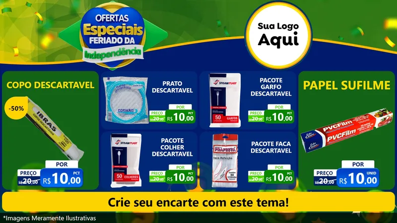 Modelo de TV para TV Horizontal com o tema Ofertas Especiais Feriado da Independência para Embalagens