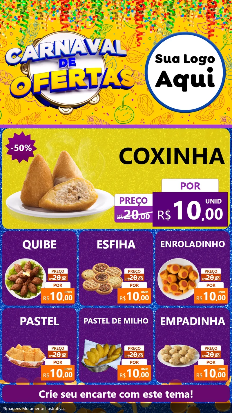 Modelo de Rede Social para Stories com o tema Carnaval de Ofertas para Salgadaria