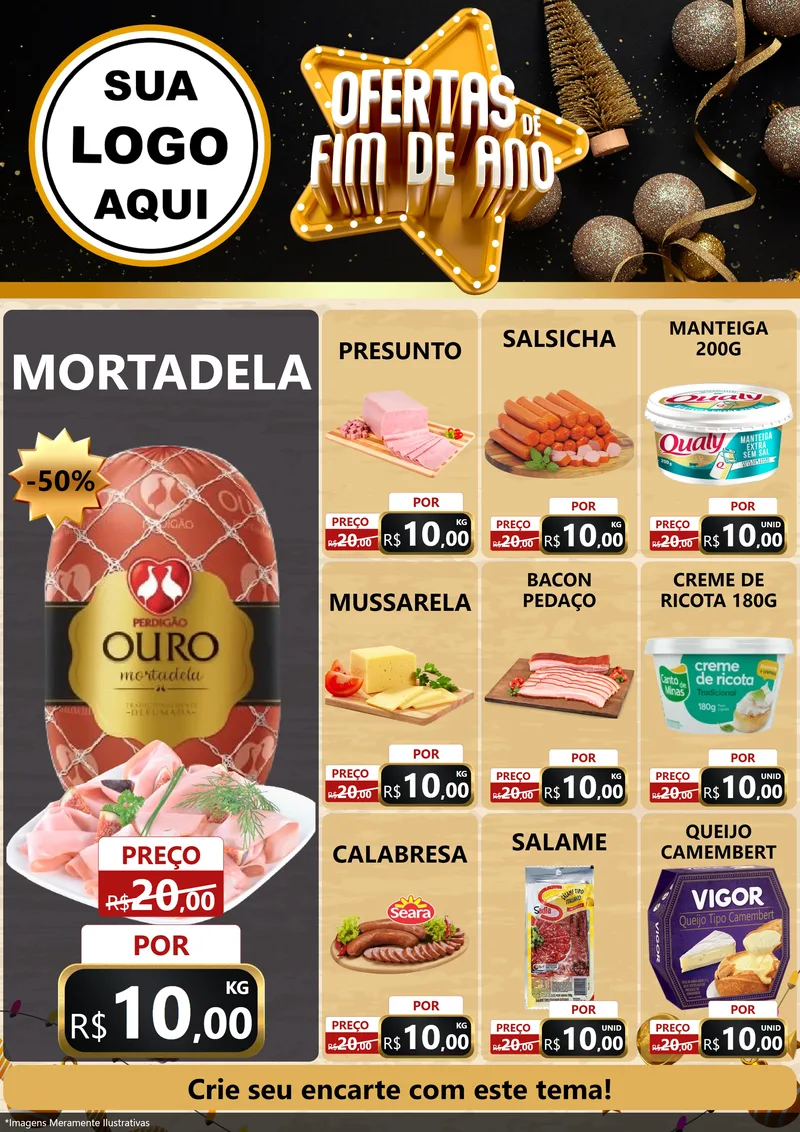 Modelo de Encarte para Encarte A4 Vertical com o tema Ofertas de Fim de Ano para Frios e Laticínios