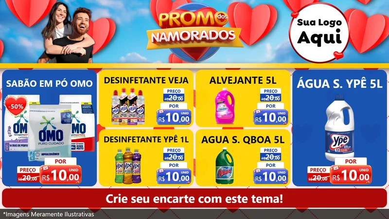Modelo de TV para TV Horizontal com o tema Promo dos Namorados para Produtos de Limpeza
