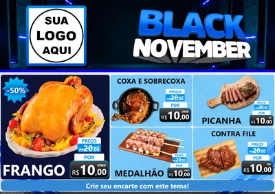 Modelo de Encarte para Encarte A4 Horizontal com o tema Black November para Assados