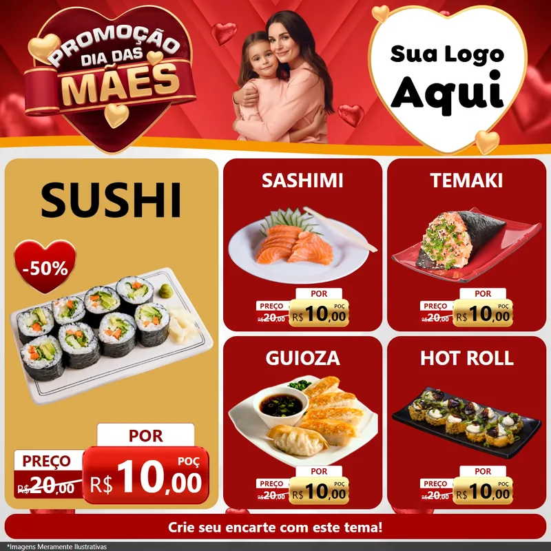 Modelo de Rede Social para Feed Facebook com o tema Promoção Dia das Mães para Comida japonesa