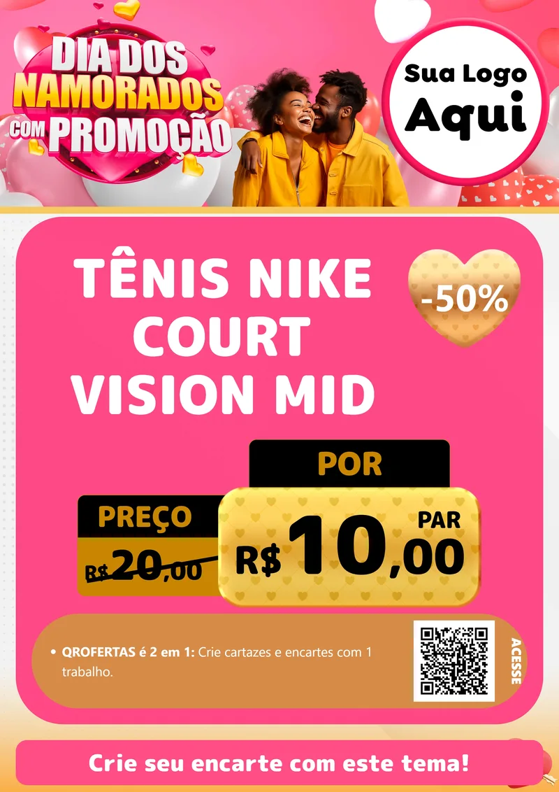 Modelo de Cartaz para Cartaz A4 Vertical com o tema Dia dos Namorados com Promoção para Calçados