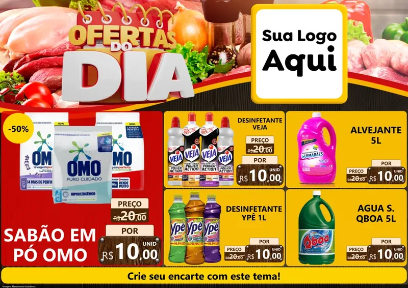 Modelo de Encarte para Encarte A4 Horizontal com o tema Ofertas do Dia para Produtos de Limpeza