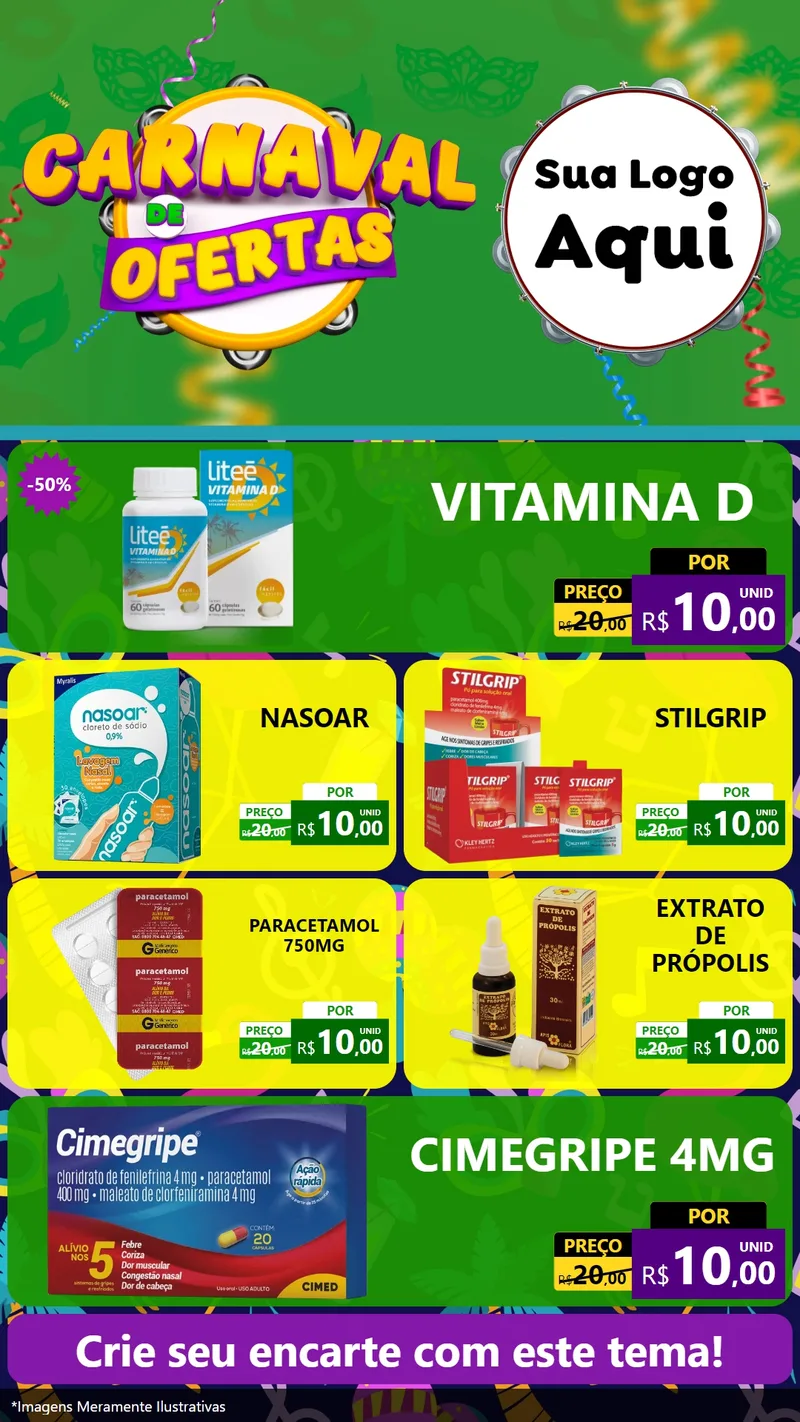 Modelo de TV para TV Vertical com o tema Carnaval de Ofertas para Farmácia