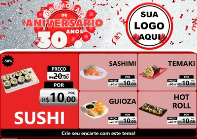 Modelo de Encarte para Encarte A4 Horizontal com o tema Promoção de Aniversário - 30 Anos para Comida japonesa
