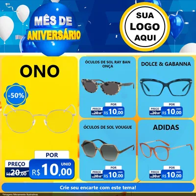 Modelo de Rede Social para Feed Facebook com o tema Mês de Aniversário para Óticas