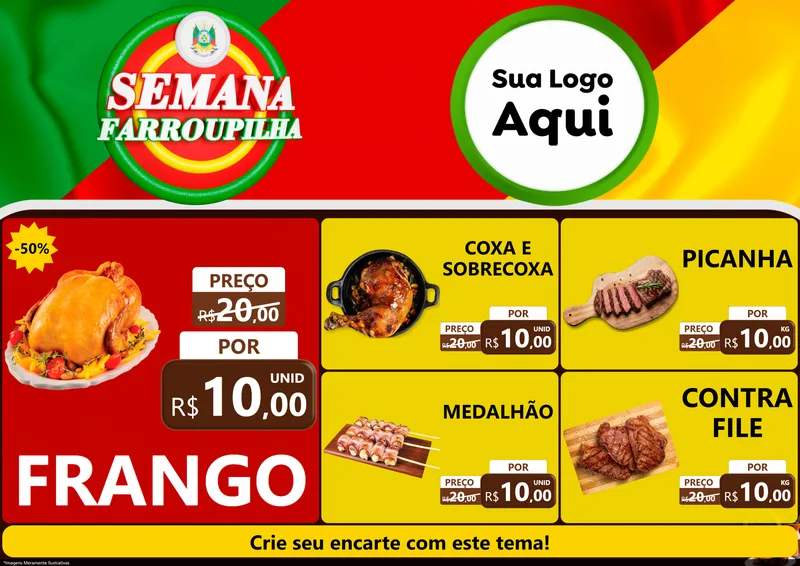 Modelo de Encarte para Encarte A4 Horizontal com o tema Semana Farroupilha para Assados