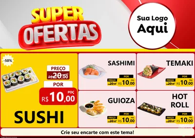 Modelo de Encarte para Encarte A4 Horizontal com o tema Super Ofertas para Comida japonesa