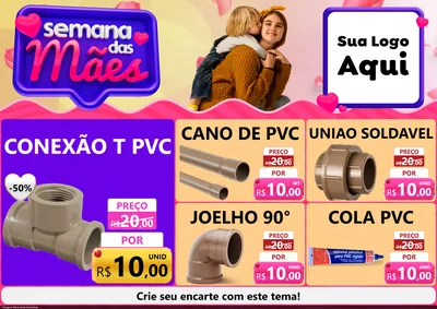 Modelo de Encarte para Encarte A4 Horizontal com o tema Semana das Mães para Tubos e conexões