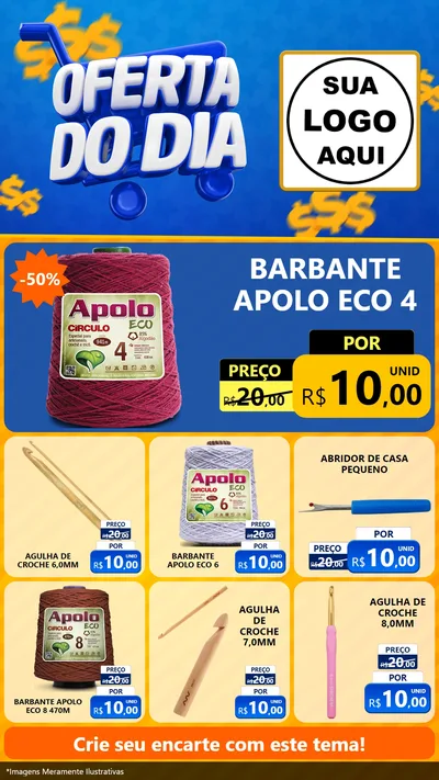 Modelo de Rede Social para Stories com o tema Oferta do Dia para Armarinho e Aviamentos