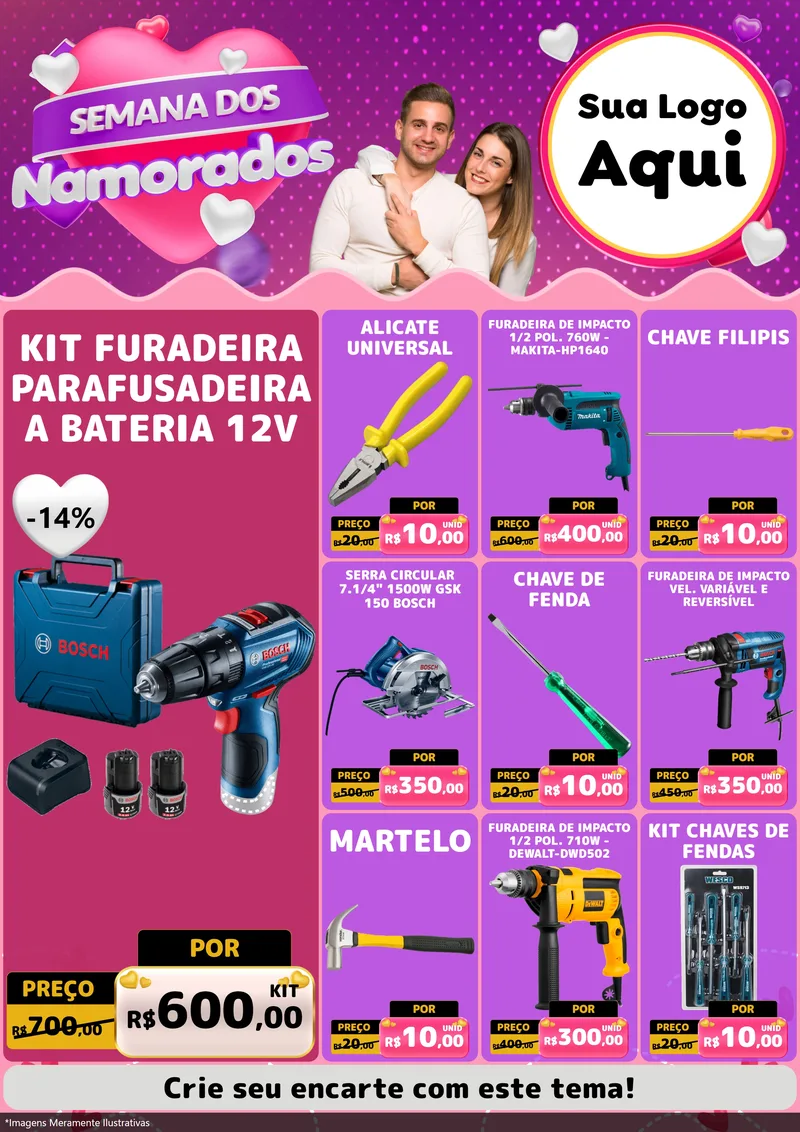 Modelo de Encarte para Encarte A4 Vertical com o tema Semana dos Namorados para Maquinas e Ferramentas