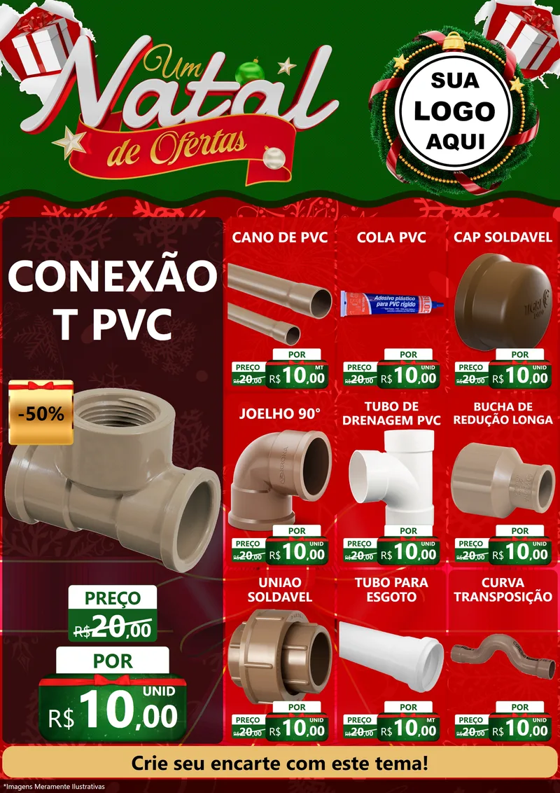 Modelo de Encarte para Encarte A4 Vertical com o tema Um Natal de Ofertas para Tubos e conexões