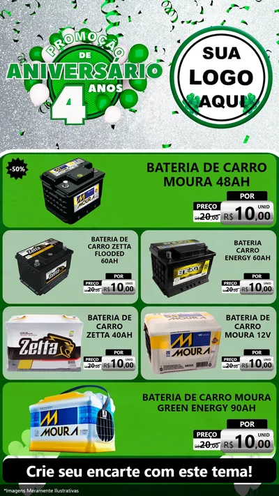 Modelo de TV para TV Vertical com o tema Promoção de Aniversário - 4 Anos para Baterias Elétricas