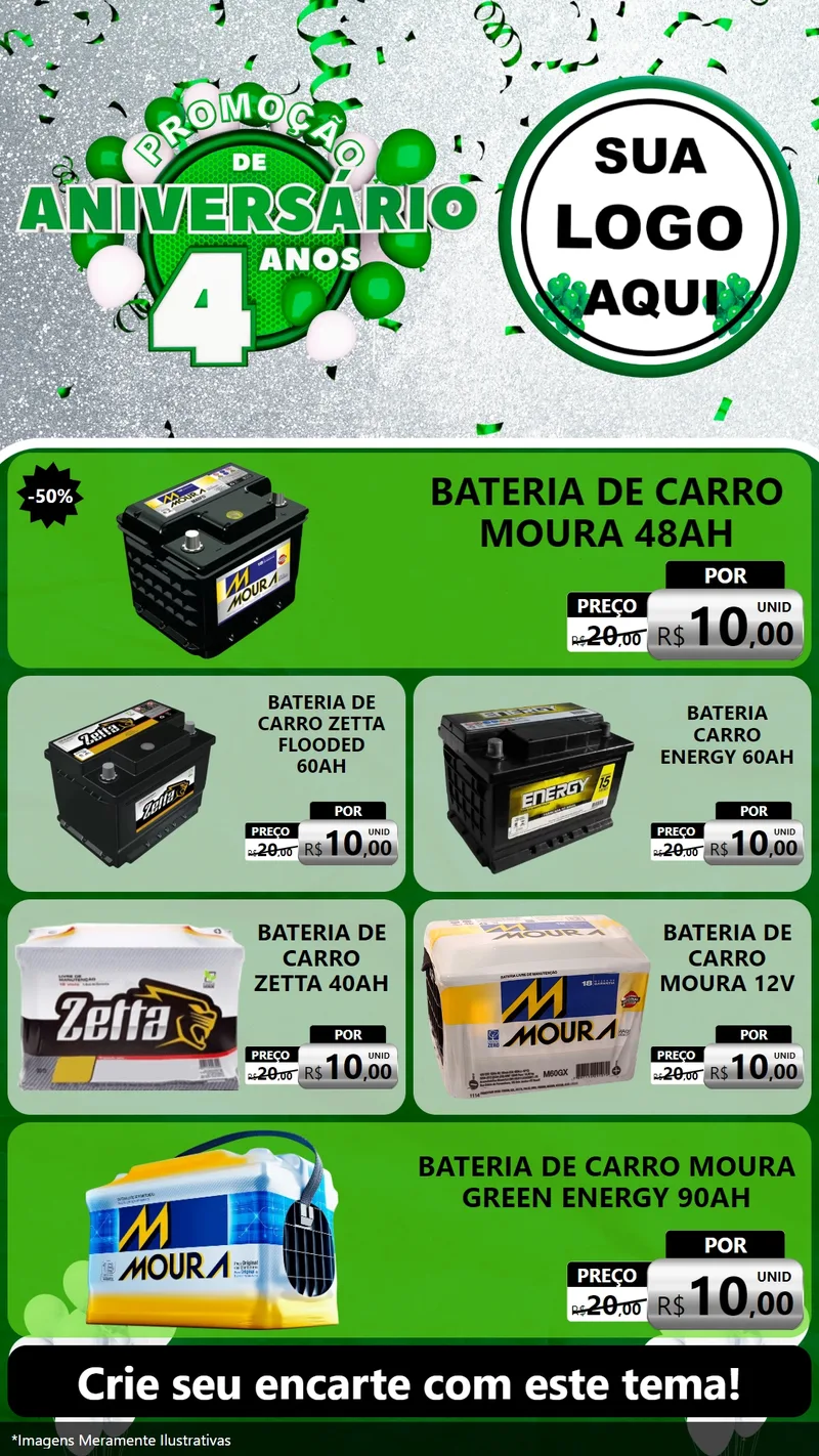 Modelo de TV para TV Vertical com o tema Promoção de Aniversário - 4 Anos para Baterias Elétricas