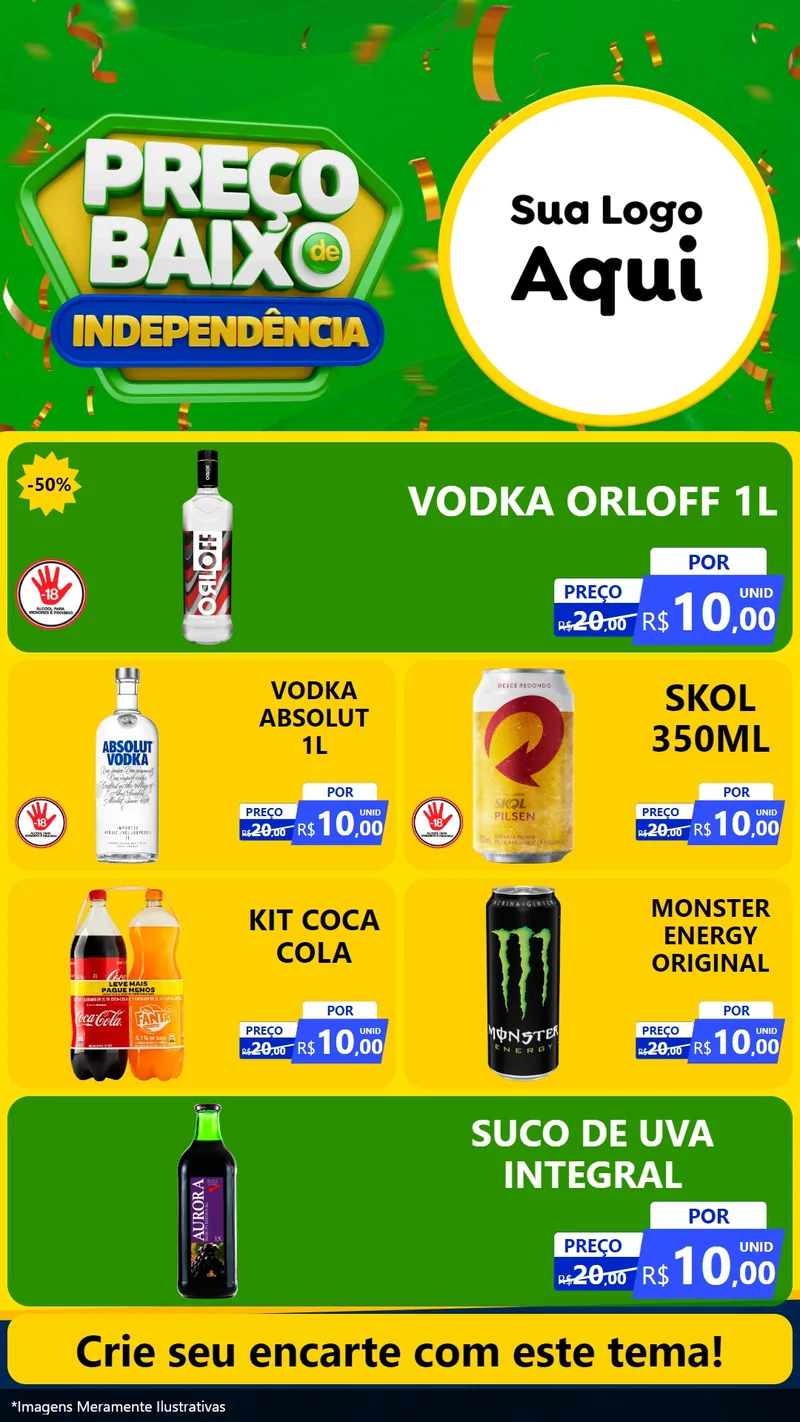 Modelo de TV para TV Vertical com o tema Preço Baixo de Independência para Distribuidora de bebidas