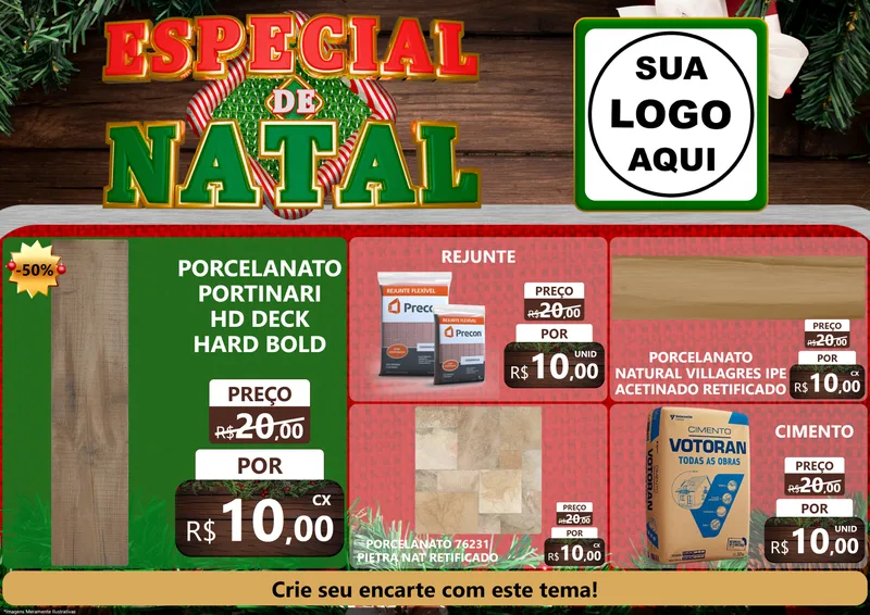 Modelo de Encarte para Encarte A4 Horizontal com o tema Especial de Natal para Pisos e revestimentos
