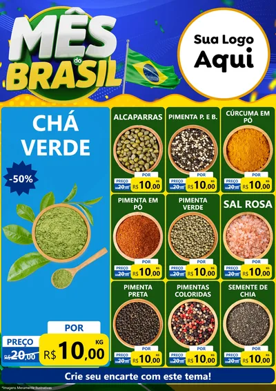 Modelo de Encarte para Encarte A4 Vertical com o tema Mês do Brasil para Produtos Naturais