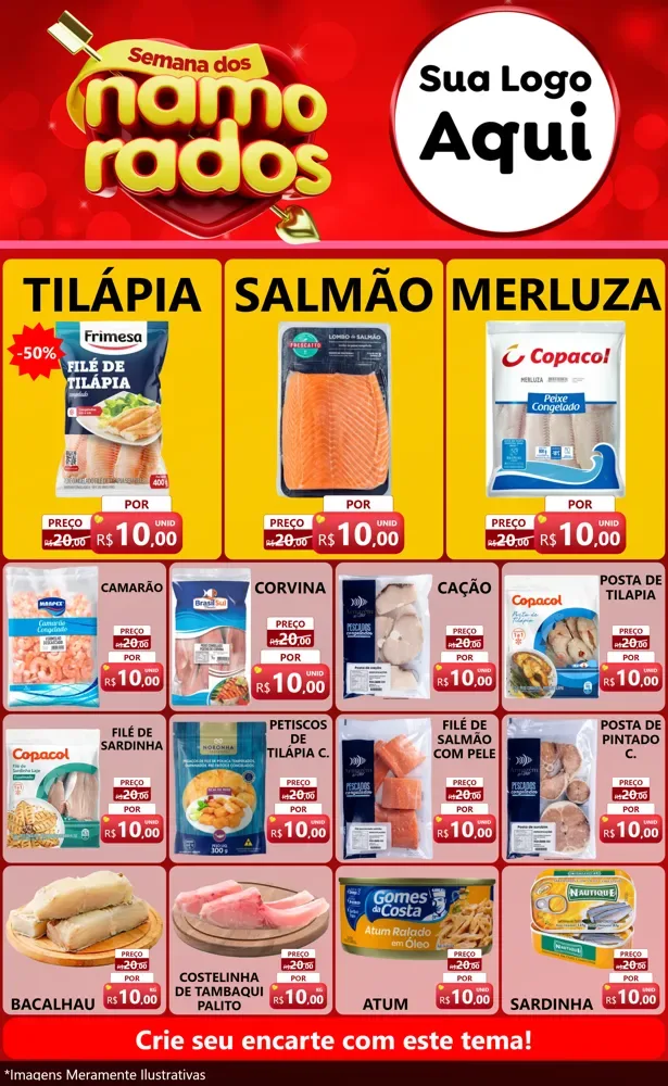 Modelo de Encarte para Encarte Grande com o tema Semana dos namorados para Peixaria
