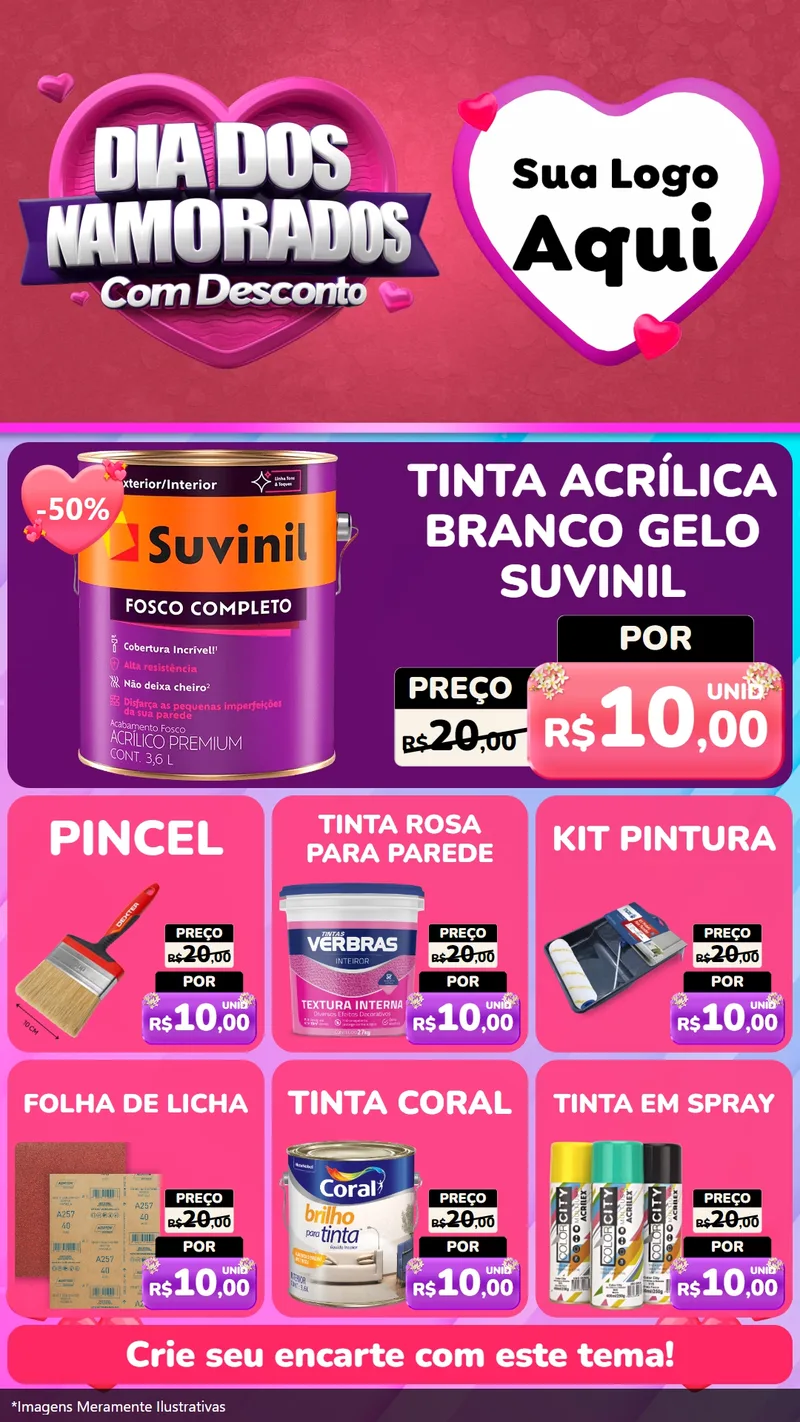 Modelo de Rede Social para Stories com o tema Dia Dos Namorados Com Desconto para Tintas e Ferramentas
