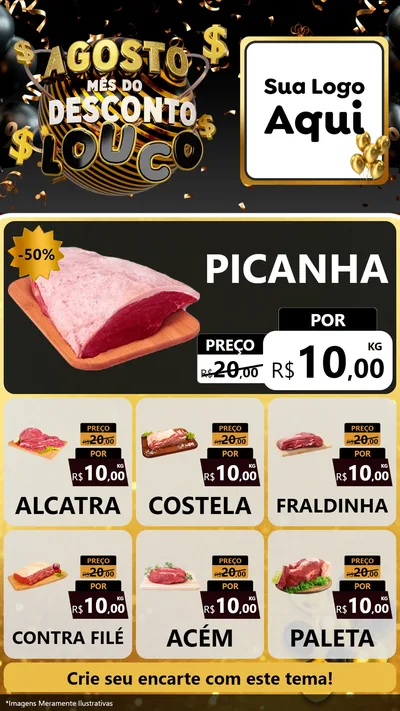 Modelo de Rede Social para Stories com o tema Agosto Mês do Desconto Louco para Açougue