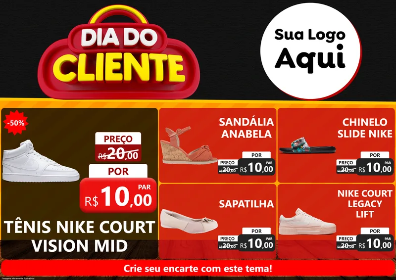 Modelo de Encarte para Encarte A4 Horizontal com o tema Dia do Cliente para Calçados