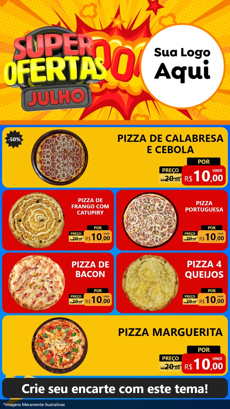 Modelo de TV para TV Vertical com o tema Super Ofertas Julho para Pizzaria