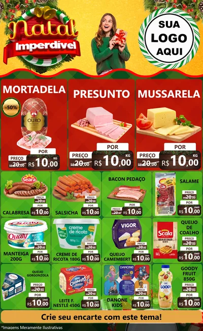Modelo de Encarte para Encarte Grande com o tema Natal Imperdível para Frios e Laticínios