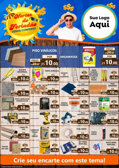 Modelo de Encarte para Encarte A4 Vertical com o tema Ofertas do Feriadão para Material para Construção