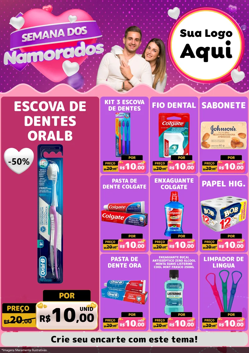 Modelo de Encarte para Encarte A4 Vertical com o tema Semana dos Namorados para Higiene Pessoal