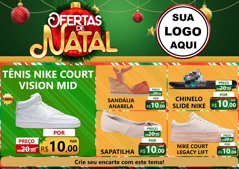 Modelo de Encarte para Encarte A4 Horizontal com o tema Ofertas de Natal para Calçados
