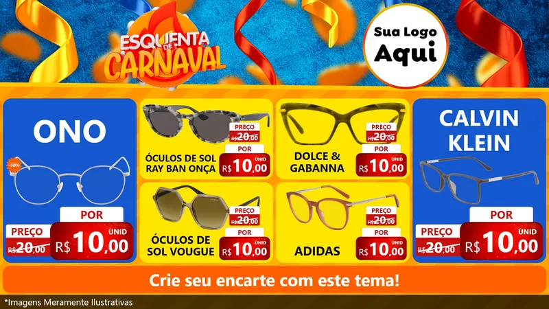 Modelo de TV para TV Horizontal com o tema Esquenta de Carnaval para Óticas