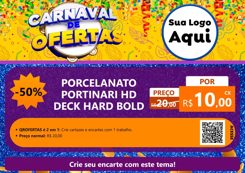 Modelo de Cartaz para Cartaz A4 Horizontal com o tema Carnaval de Ofertas para Pisos e revestimentos