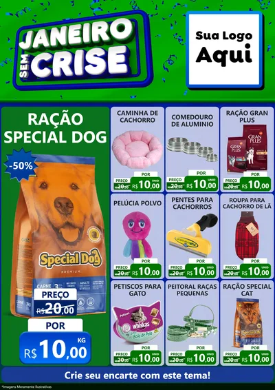 Modelo de Encarte para Encarte A4 Vertical com o tema Janeiro Sem Crise para Pet Shop