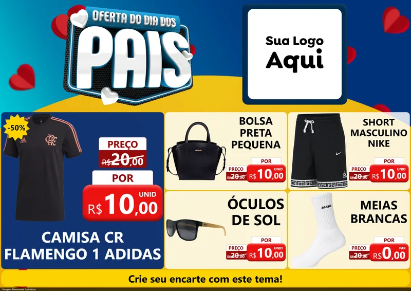 Modelo de Encarte para Encarte A4 Horizontal com o tema Oferta Do Dia Dos Pais para Roupas e acessórios