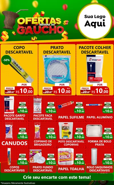 Modelo de Encarte para Encarte Grande com o tema Ofertas Semana Do Gaúcho para Embalagens