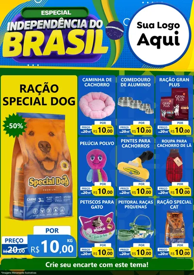 Modelo de Encarte para Encarte A4 Vertical com o tema Especial Independência do Brasil para Pet Shop