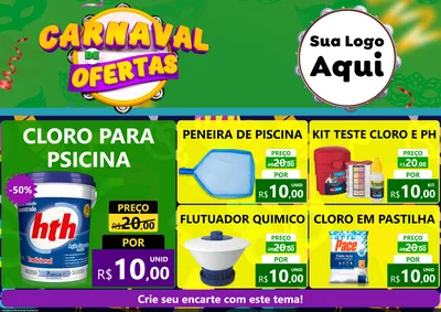 Modelo de Encarte para Encarte A4 Horizontal com o tema Carnaval de Ofertas para Produtos para Piscina