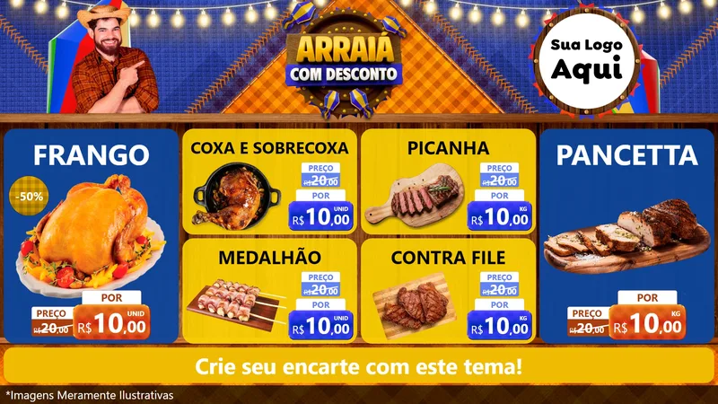 Modelo de TV para TV Horizontal com o tema Arraiá Com Desconto para Assados