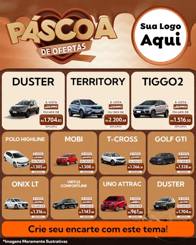 Modelo de Rede Social para Feed Instagram com o tema Páscoa de Ofertas para Concessionaria de Carros