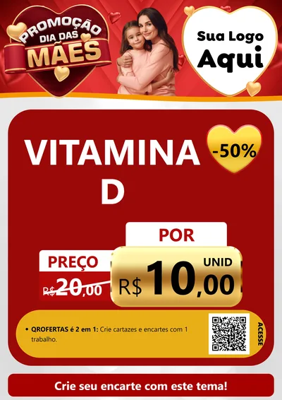 Modelo de Cartaz para Cartaz A4 Vertical com o tema Promoção Dia das Mães para Farmácia