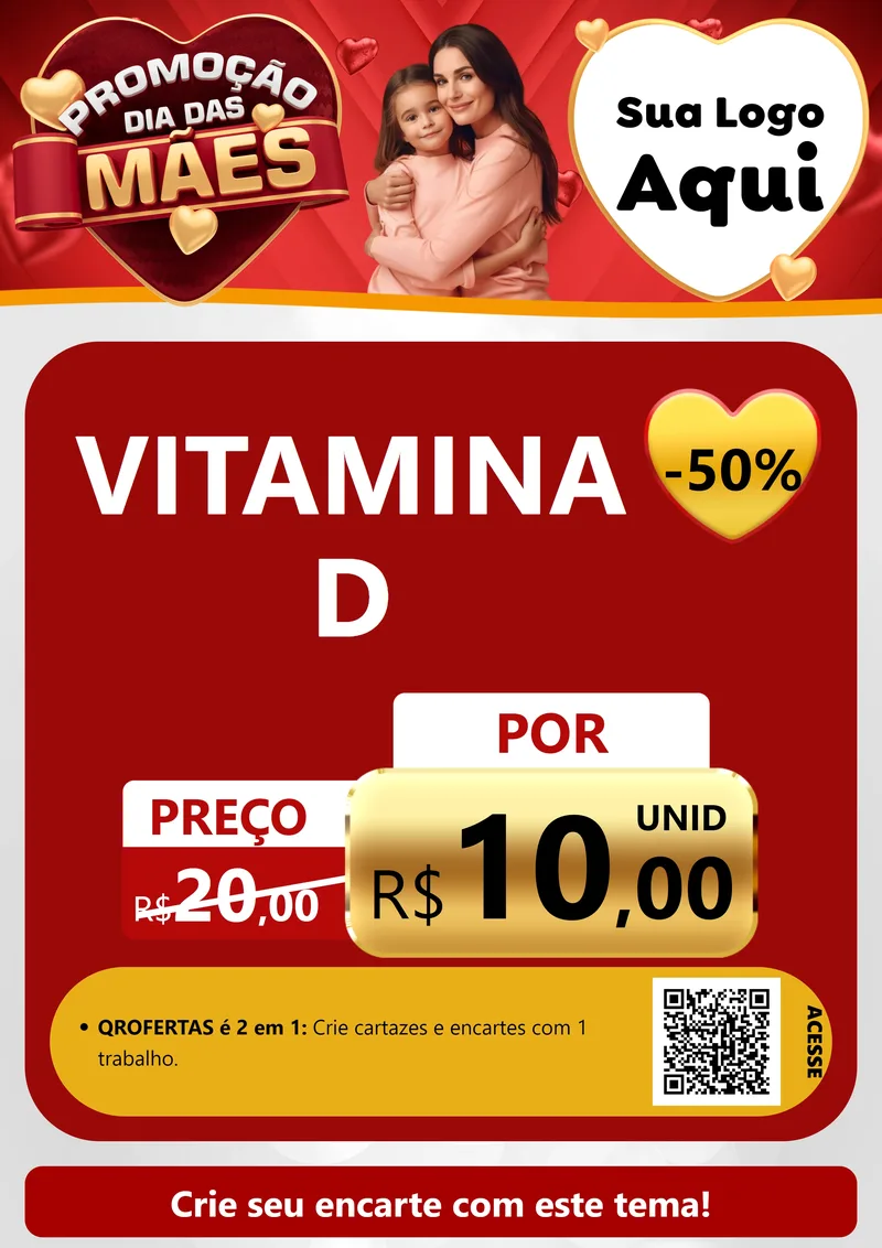 Modelo de Cartaz para Cartaz A4 Vertical com o tema Promoção Dia das Mães para Farmácia